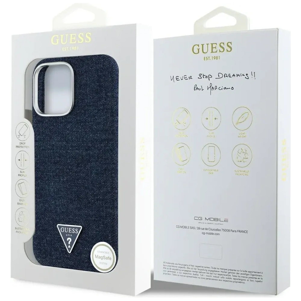 Hurtownia GSM - Guess Denim Trojúhelníkové Logo MagSafe Apple iPhone 16 Pro modrý - GUE4493 - {ean13} - Hurt