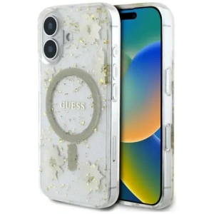 Wholesale Guess Resin Flowers Glitter MagSafe Apple iPhone 16 beige - GUE4494 - {ean13} - Hurt