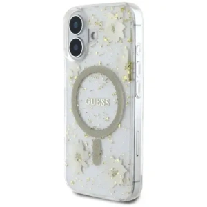 Wholesale Guess Resin Flowers Glitter MagSafe Apple iPhone 16 beige - GUE4494 - {ean13} - Hurt
