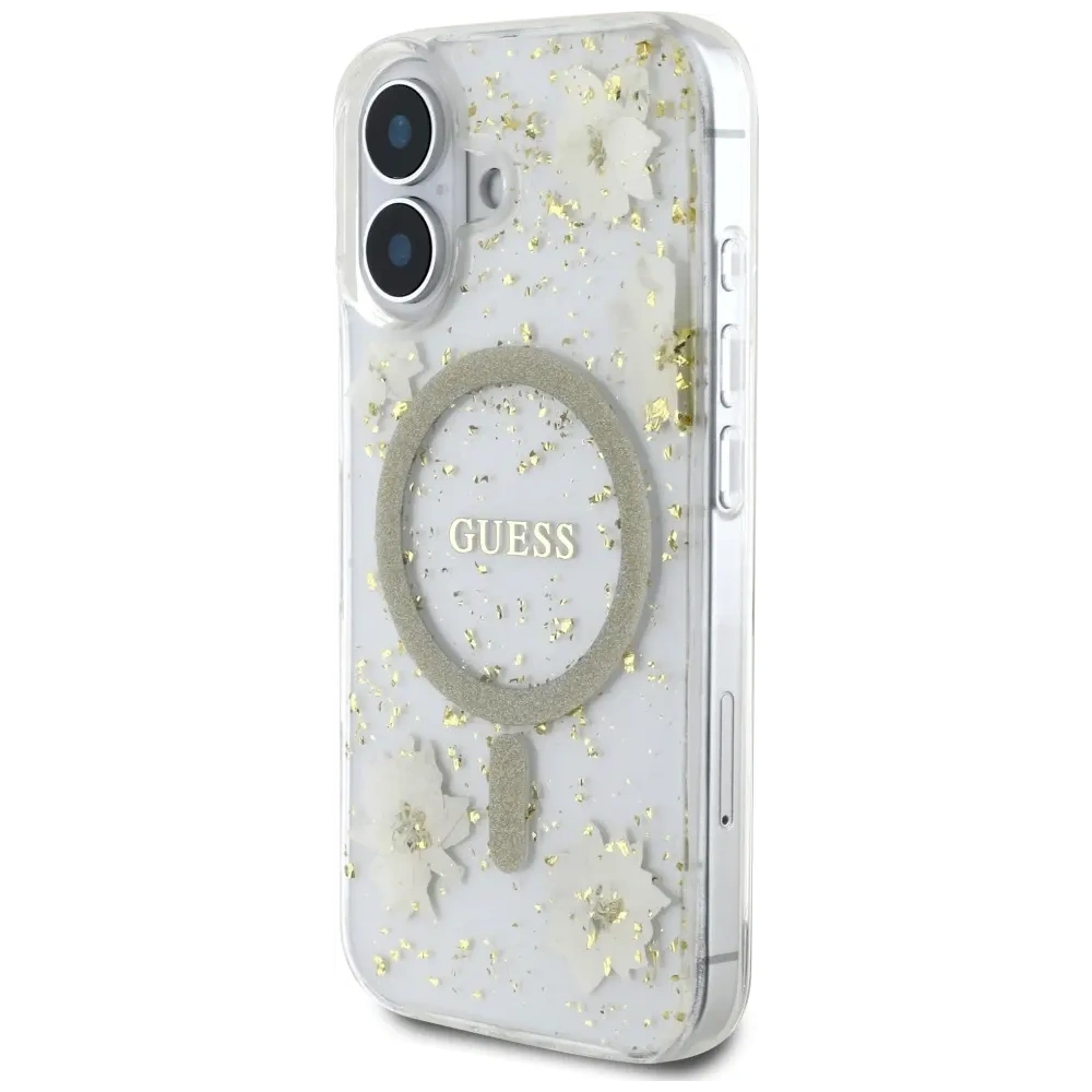 Hurtownia GSM - Guess Pryskyřičné květiny třpytivé MagSafe Apple iPhone 16 béžový - GUE4494 - {ean13} - Hurt