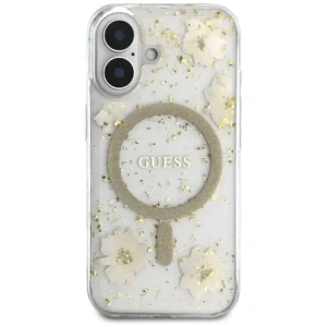 Wholesale Guess Resin Flowers Glitter MagSafe Apple iPhone 16 beige - GUE4494 - {ean13} - Hurt