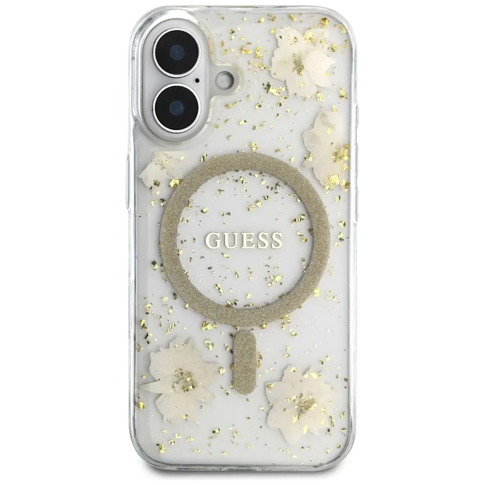 Hurtownia GSM - Guess Pryskyřičné květiny třpytivé MagSafe Apple iPhone 16 béžový - GUE4494 - {ean13} - Hurt
