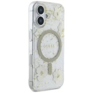 Wholesale Guess Resin Flowers Glitter MagSafe Apple iPhone 16 beige - GUE4494 - {ean13} - Hurt