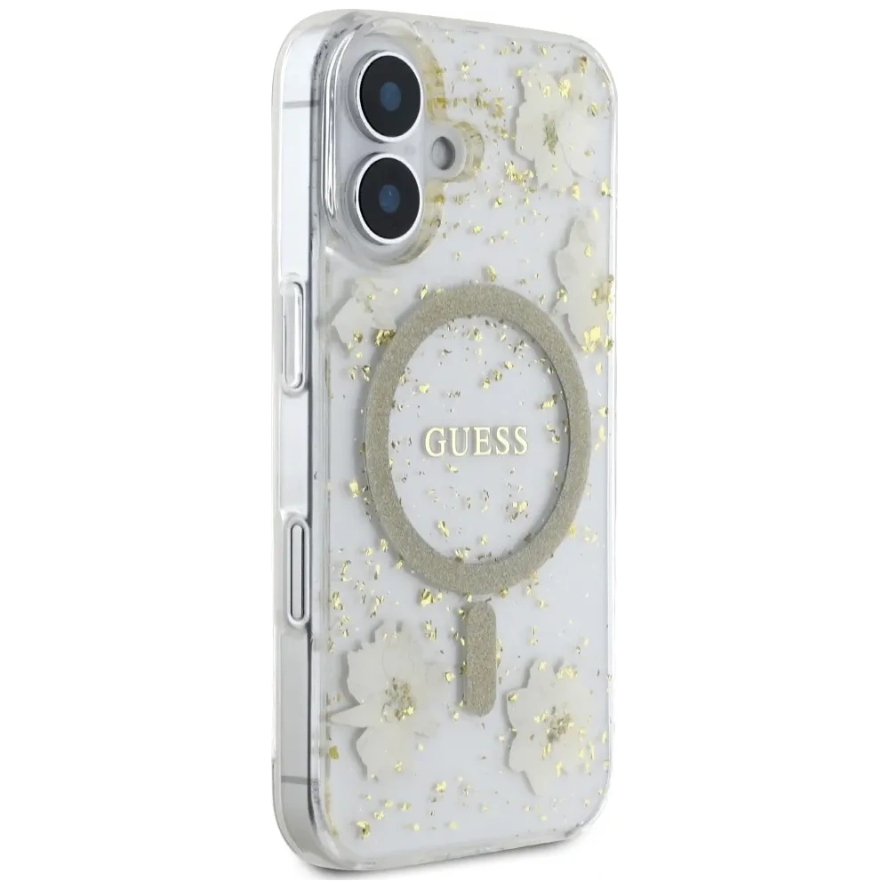 Hurtownia GSM - Guess Pryskyřičné květiny třpytivé MagSafe Apple iPhone 16 béžový - GUE4494 - {ean13} - Hurt