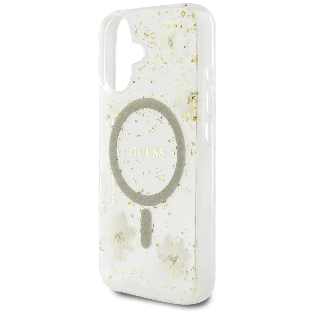 Hurtownia GSM - Guess Pryskyřičné květiny třpytivé MagSafe Apple iPhone 16 béžový - GUE4494 - {ean13} - Hurt