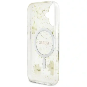 Wholesale Guess Resin Flowers Glitter MagSafe Apple iPhone 16 beige - GUE4494 - {ean13} - Hurt