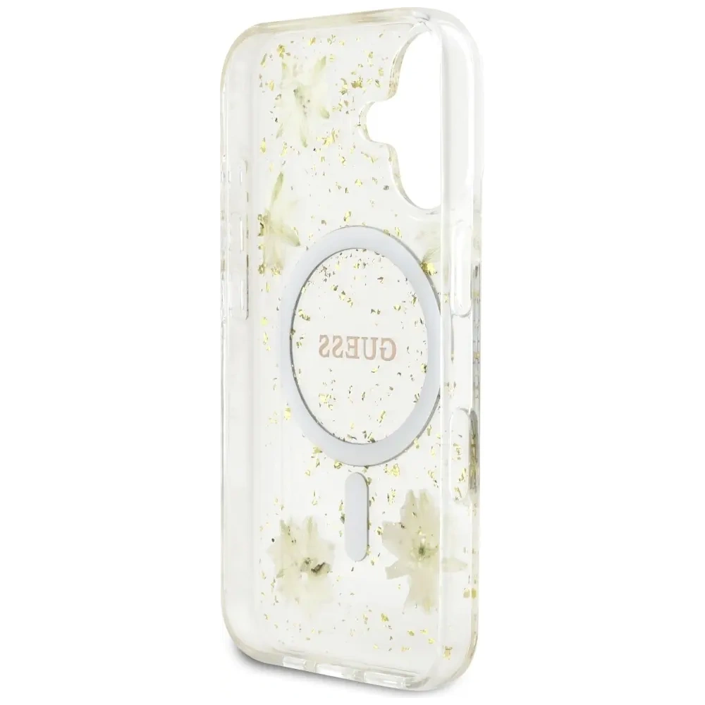Wholesale Guess Resin Flowers Glitter MagSafe Apple iPhone 16 beige - GUE4494 - {ean13} - Hurt