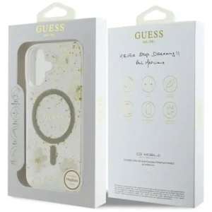 Wholesale Guess Resin Flowers Glitter MagSafe Apple iPhone 16 beige - GUE4494 - {ean13} - Hurt
