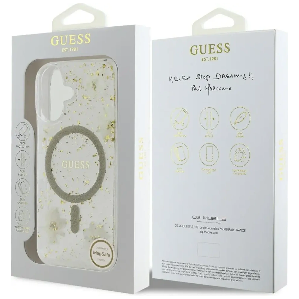 Hurtownia GSM - Guess Pryskyřičné květiny třpytivé MagSafe Apple iPhone 16 béžový - GUE4494 - {ean13} - Hurt