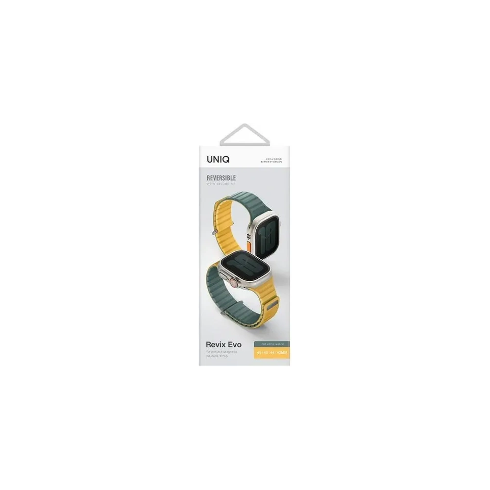 Wholesale UNIQ Revix Evo Apple Watch Series1/2/3/4/5/6/7/8/9/SE/SE2/Ultra/Ultra2 42/44/45/49mm Reversible Magnetic viridian green-burnt yellow - UNIQ1518 - {ean13} - Hurt