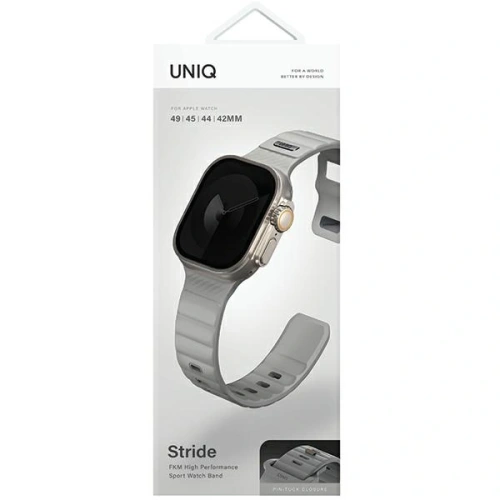 Pasek UNIQ Stride Apple Watch Series1/2/3/4/5/6/7/8/9/SE/SE2/Ultra/Ultra 2 42/44/45/49mm FKM Rubber Strap szary/chalk grey