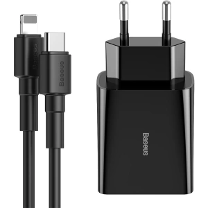 Ładowarka sieciowa Baseus USB Typ C Power Delivery 18W 3A + kabel USB Typ C - Lightning 2,4A 1m czarny