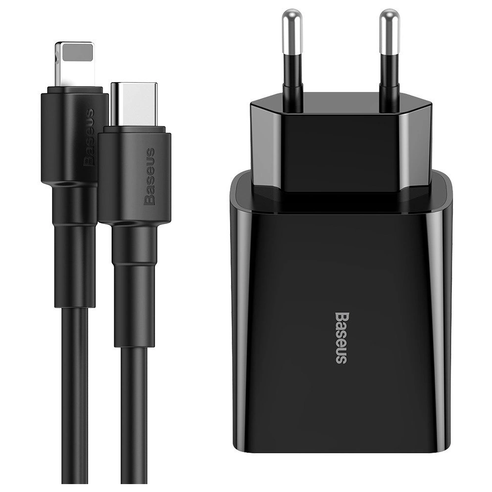 Hurtownia GSM - Síťová nabíječka Baseus USB Typ C Power Delivery 18W 3A + kabel USB Typ C - Lightning 2,4A 1m černý - BSU1480BLK - {ean13} - Hurt