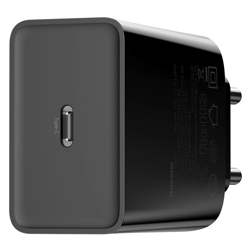 Hurtownia GSM - Síťová nabíječka Baseus USB Typ C Power Delivery 18W 3A + kabel USB Typ C - Lightning 2,4A 1m černý - BSU1480BLK - {ean13} - Hurt