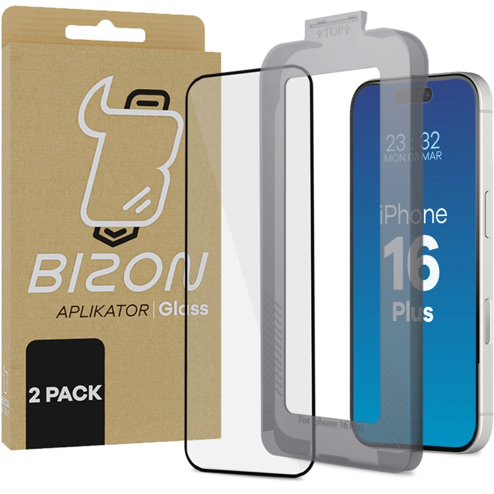 Hurtownia GSM - Sticlă securizată cu ramă de montare Bizon Glass Aplicator pentru Apple iPhone 16 Plus [2 PACHET] - BIZ8867 - {ean13} - Hurt