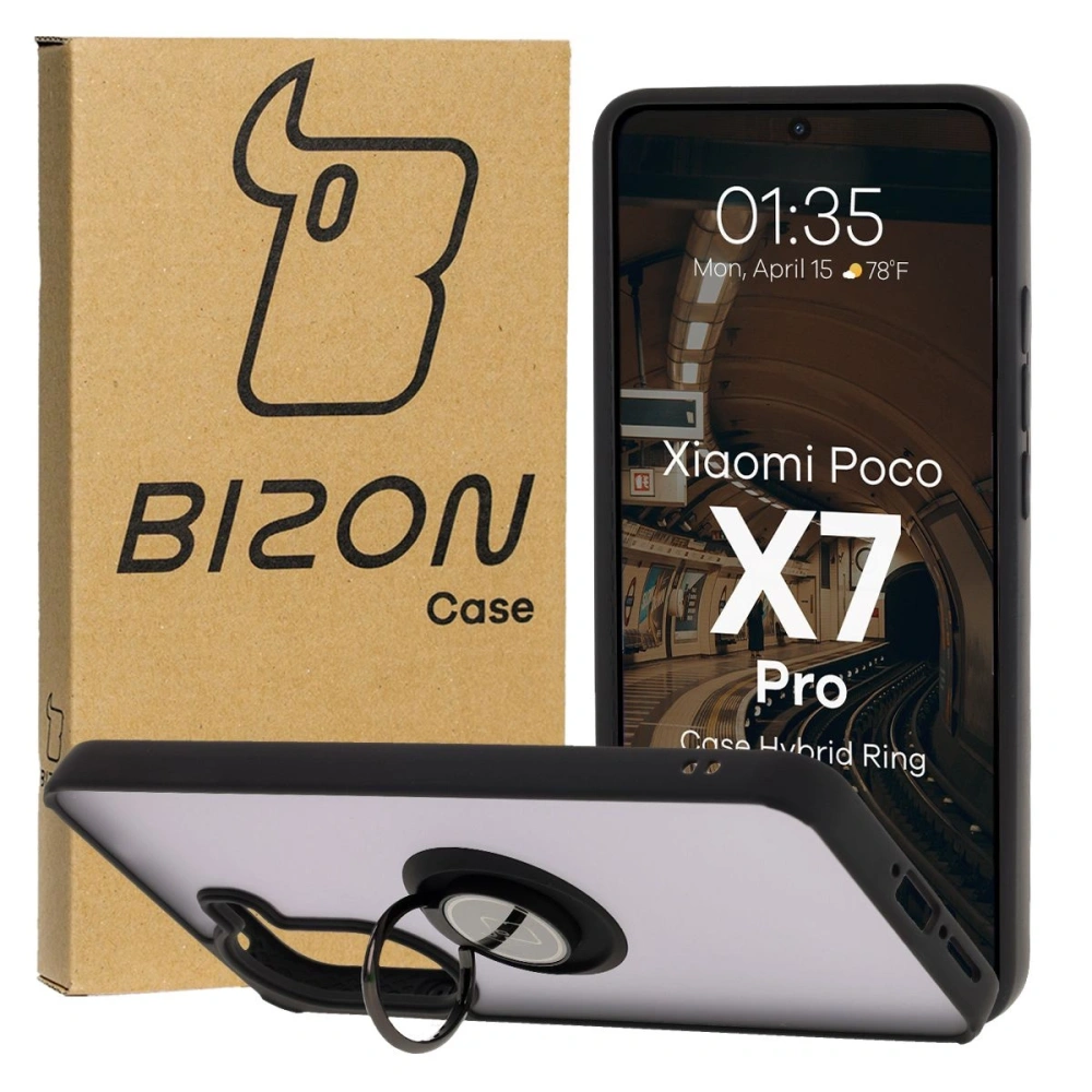 Hurtownia GSM - Etui cu suport pentru deget Bizon Case Hybrid Ring pentru Xiaomi Poco X7 Pro, fumuriu cu ramă neagră - BIZ8868 - {ean13} - Hurt