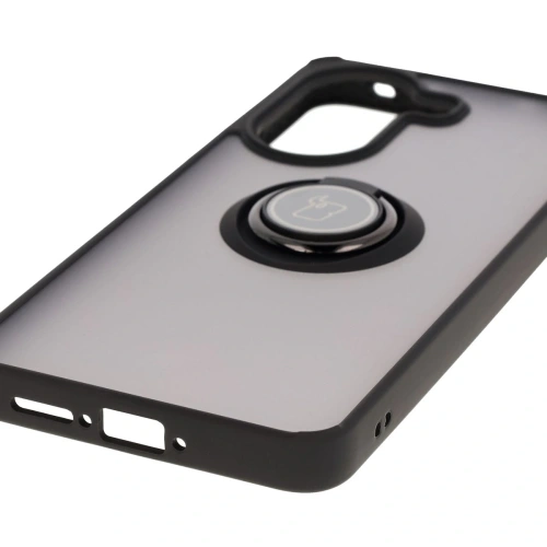 Etui z uchwytem na palec Bizon Case Hybrid Ring do Xiaomi Poco X7 Pro przydymione z czarną ramką