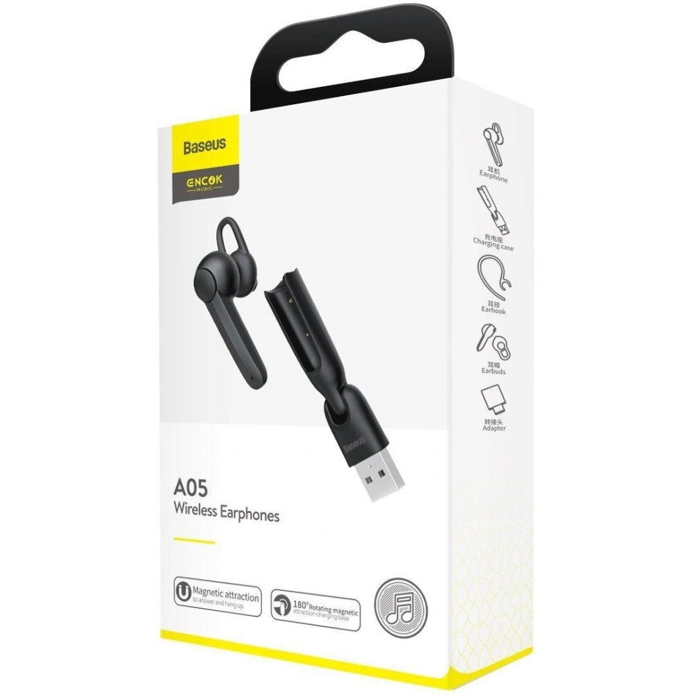 Bluetooth 5.0 sluchátka Baseus A05, USB (černá)