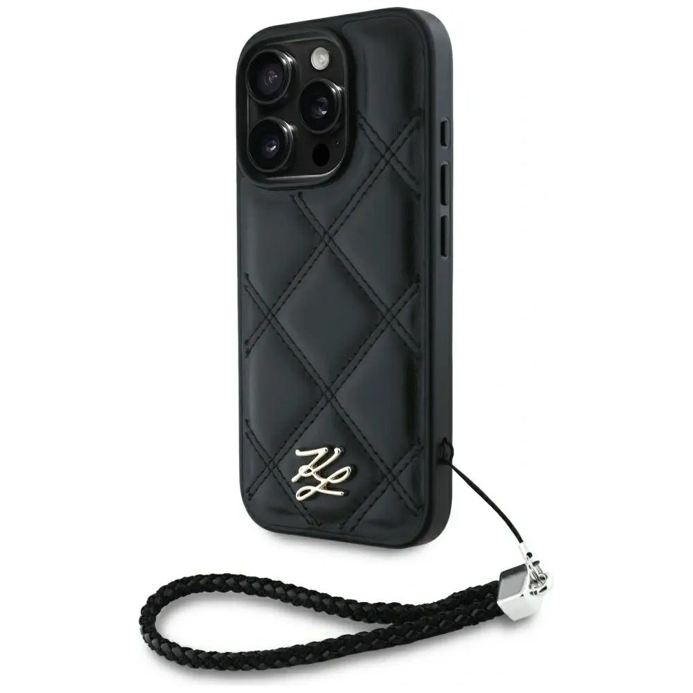 Hurtownia GSM - Etui Karl Lagerfeld pentru iPhone 16 Pro cu logo inițial matlasat și curea de lanț, negru. - KLD21994 - {ean13} - Hurt
