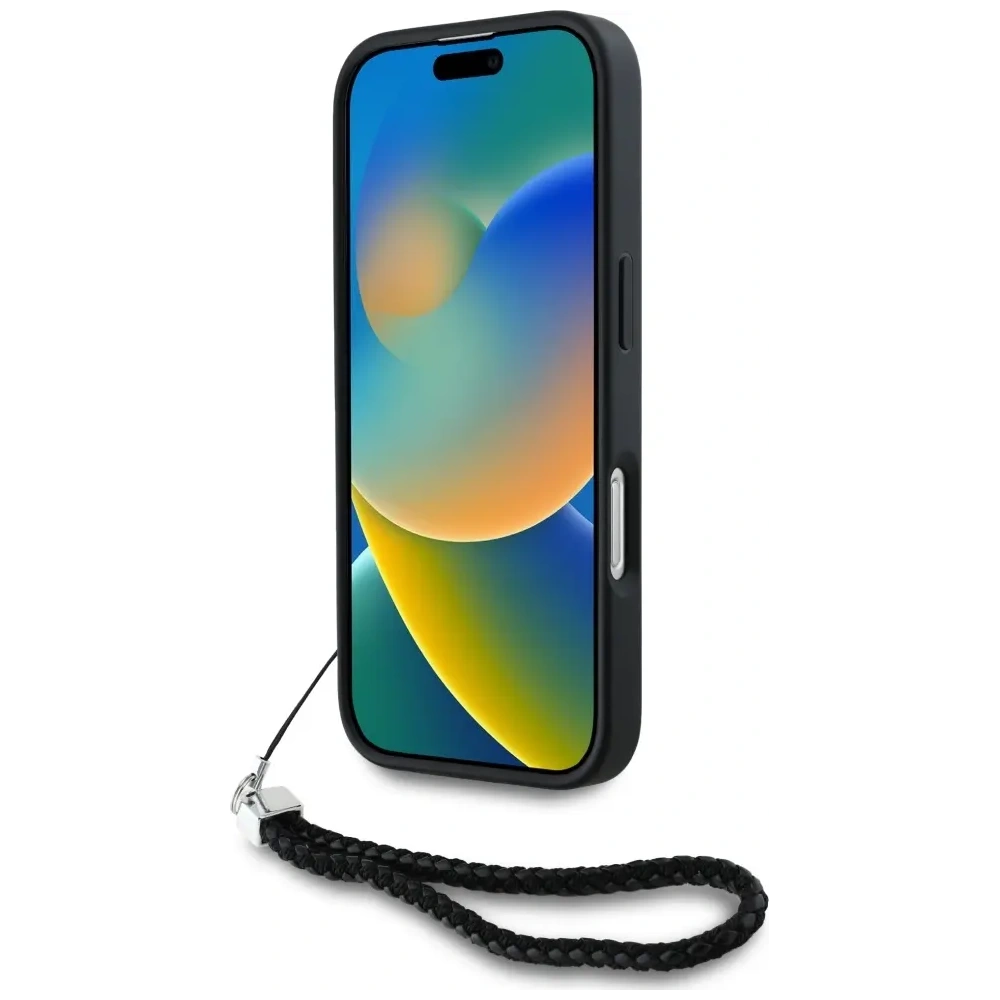 Hurtownia GSM - Etui Karl Lagerfeld pentru iPhone 16 Pro cu logo inițial matlasat și curea de lanț, negru. - KLD21994 - {ean13} - Hurt