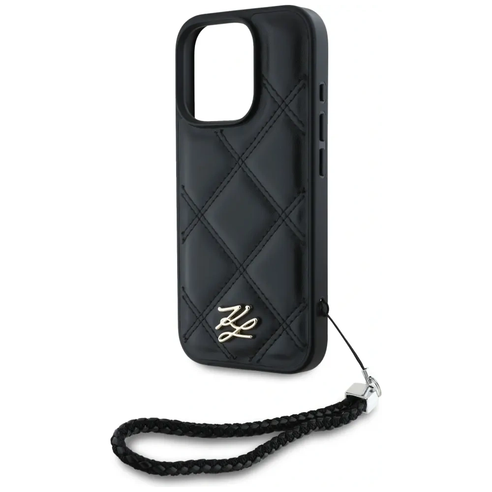 Hurtownia GSM - Etui Karl Lagerfeld pentru iPhone 16 Pro cu logo inițial matlasat și curea de lanț, negru. - KLD21994 - {ean13} - Hurt