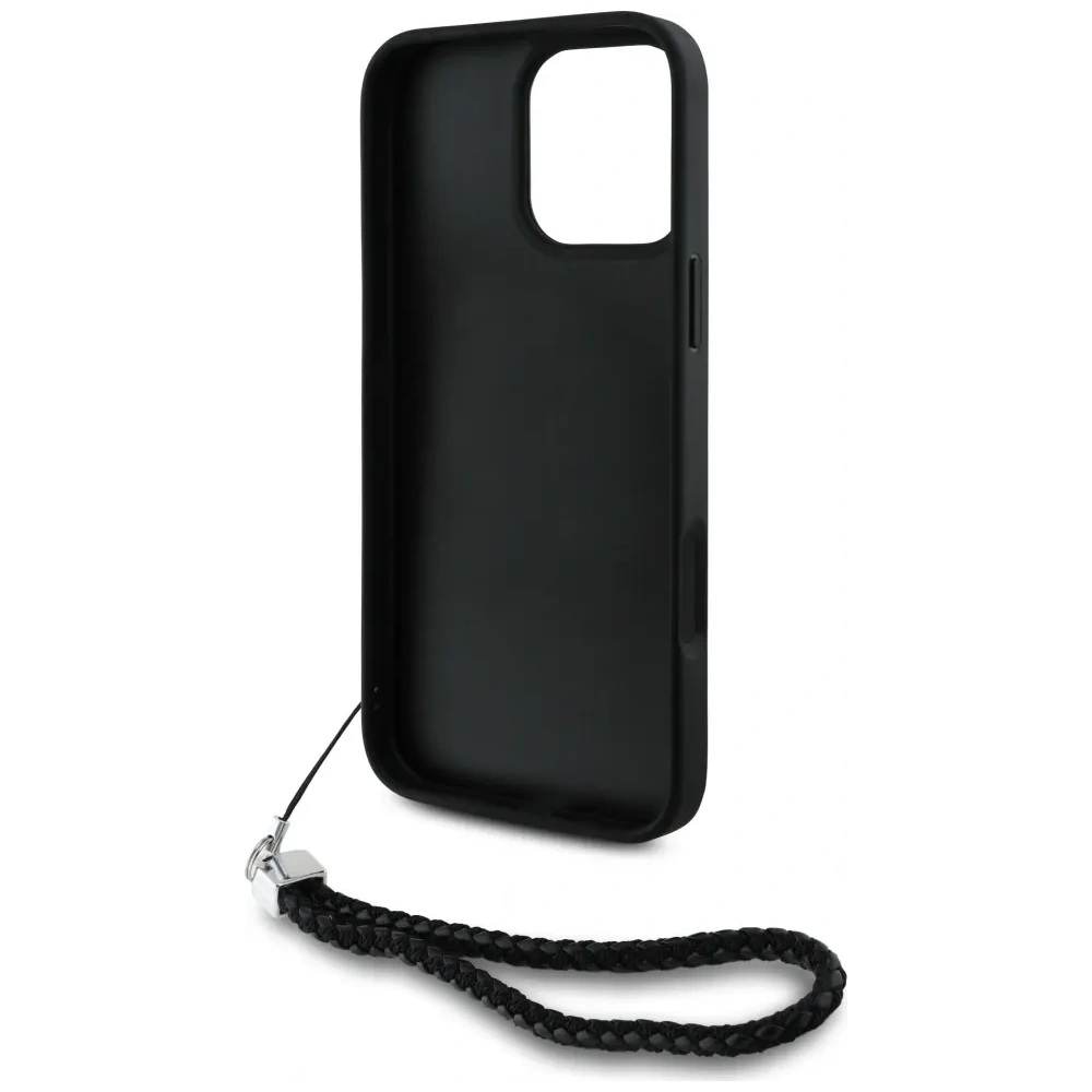 Hurtownia GSM - Etui Karl Lagerfeld pentru iPhone 16 Pro cu logo inițial matlasat și curea de lanț, negru. - KLD21994 - {ean13} - Hurt