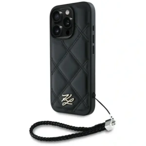 Wholesale Case Karl Lagerfeld Quilted Initial Logo & Chain Strap for Apple iPhone 16 Pro Max black - KLD21995 - {ean13} - Hurt