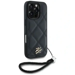 Hurtownia GSM - Etui Karl Lagerfeld Logo inițial matlasat & curea cu lanț pentru Apple iPhone 16 Pro Max negru - KLD21995 - {ean13} - Hurt