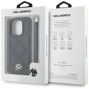 Hurtownia GSM - Etui Karl Lagerfeld Logo inițial matlasat & curea cu lanț pentru Apple iPhone 16 Pro Max negru - KLD21995 - {ean13} - Hurt