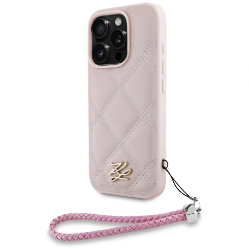 Etui Karl Lagerfeld Quilted Initial Logo & Chain Strap do Apple iPhone 16 Pro Max różowy