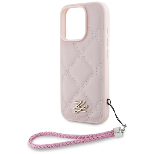 Etui Karl Lagerfeld Quilted Initial Logo & Chain Strap do Apple iPhone 16 Pro Max różowy