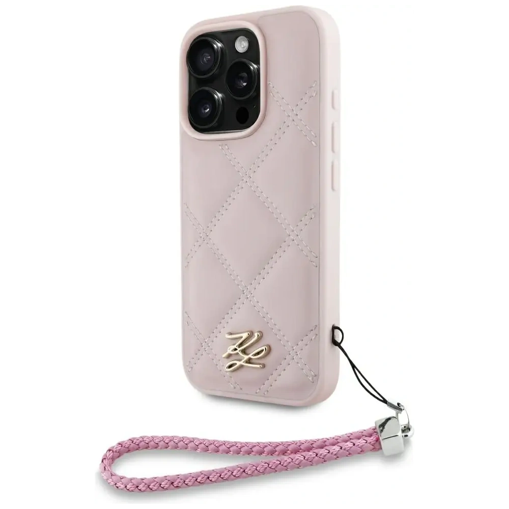 Hurtownia GSM - Etui Karl Lagerfeld prošívané s iniciálami a řetízkem pro Apple iPhone 16 Pro v růžové barvě - KLD21997 - {ean13} - Hurt