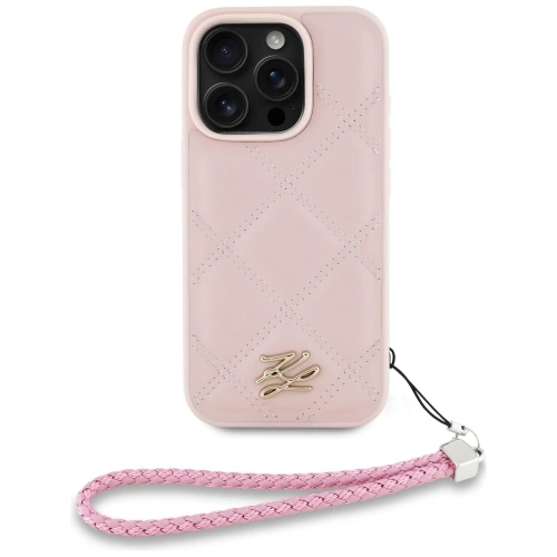 Etui Karl Lagerfeld Quilted Initial Logo & Chain Strap do Apple iPhone 16 Pro różowy