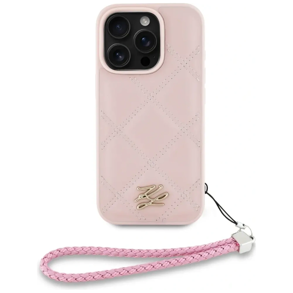 Hurtownia GSM - Etui Karl Lagerfeld prošívané s iniciálami a řetízkem pro Apple iPhone 16 Pro v růžové barvě - KLD21997 - {ean13} - Hurt