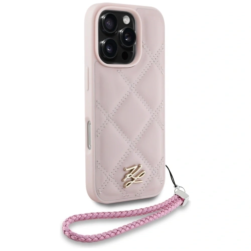 Etui Karl Lagerfeld Quilted Initial Logo & Chain Strap do Apple iPhone 16 Pro różowy