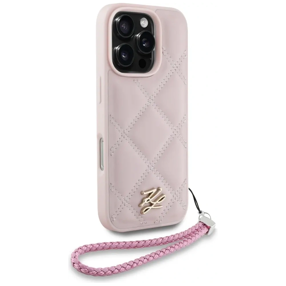 Hurtownia GSM - Etui Karl Lagerfeld prošívané s iniciálami a řetízkem pro Apple iPhone 16 Pro v růžové barvě - KLD21997 - {ean13} - Hurt