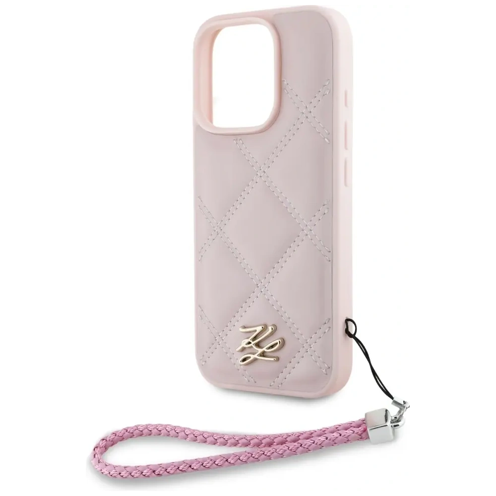 Hurtownia GSM - Etui Karl Lagerfeld prošívané s iniciálami a řetízkem pro Apple iPhone 16 Pro v růžové barvě - KLD21997 - {ean13} - Hurt