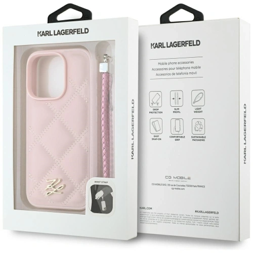 Etui Karl Lagerfeld Quilted Initial Logo & Chain Strap do Apple iPhone 16 Pro różowy
