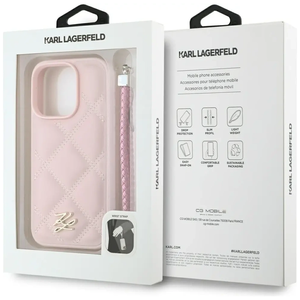 Hurtownia GSM - Etui Karl Lagerfeld prošívané s iniciálami a řetízkem pro Apple iPhone 16 Pro v růžové barvě - KLD21997 - {ean13} - Hurt