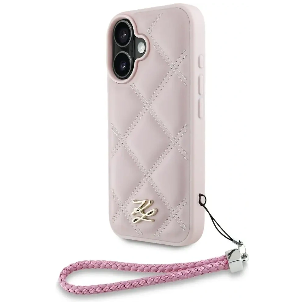 Wholesale Case Karl Lagerfeld Quilted Initial Logo & Chain Strap for Apple iPhone 16 pink - KLD21998 - {ean13} - Hurt