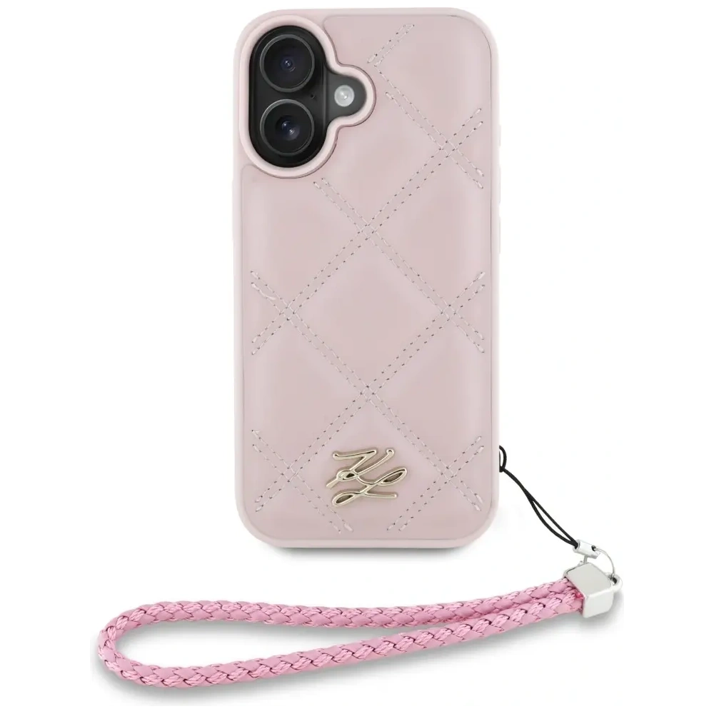 Wholesale Case Karl Lagerfeld Quilted Initial Logo & Chain Strap for Apple iPhone 16 pink - KLD21998 - {ean13} - Hurt
