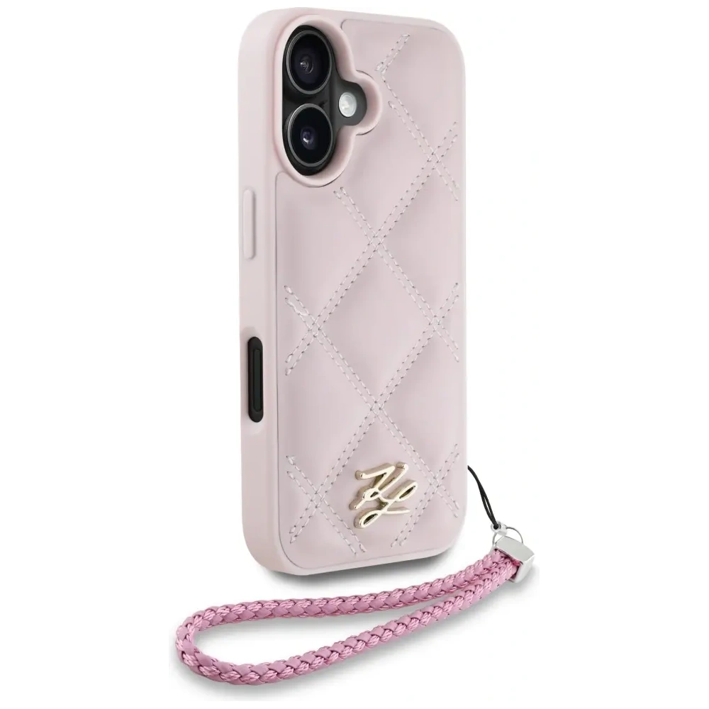 Wholesale Case Karl Lagerfeld Quilted Initial Logo & Chain Strap for Apple iPhone 16 pink - KLD21998 - {ean13} - Hurt