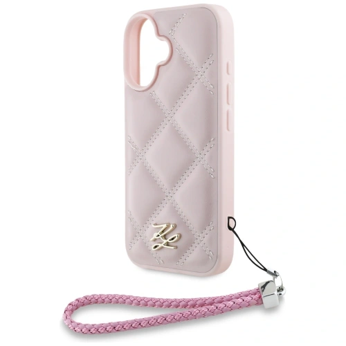 Etui Karl Lagerfeld Quilted Initial Logo & Chain Strap do Apple iPhone 16 różowy