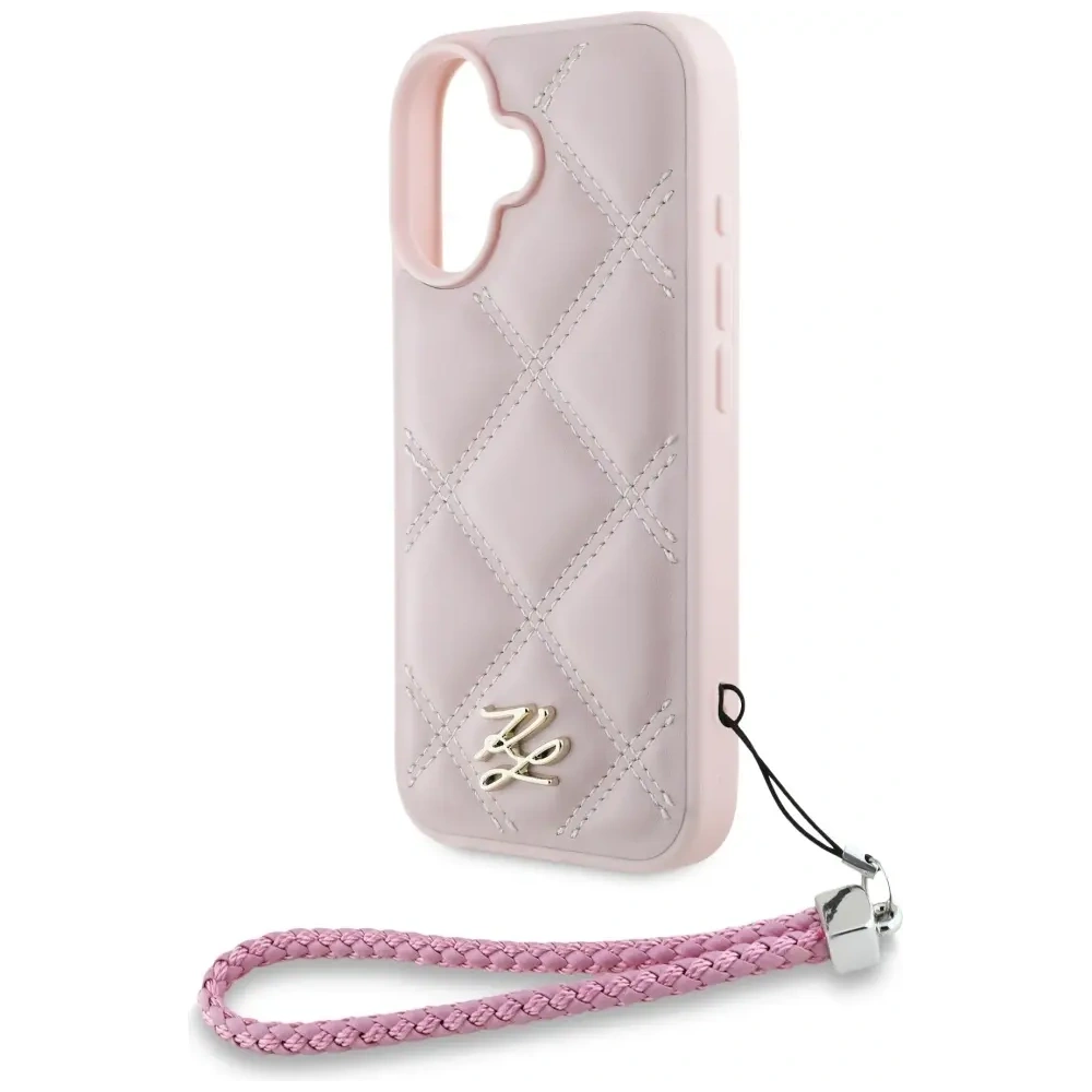 Wholesale Case Karl Lagerfeld Quilted Initial Logo & Chain Strap for Apple iPhone 16 pink - KLD21998 - {ean13} - Hurt