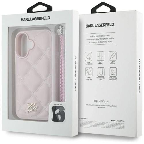 Etui Karl Lagerfeld Quilted Initial Logo & Chain Strap do Apple iPhone 16 różowy