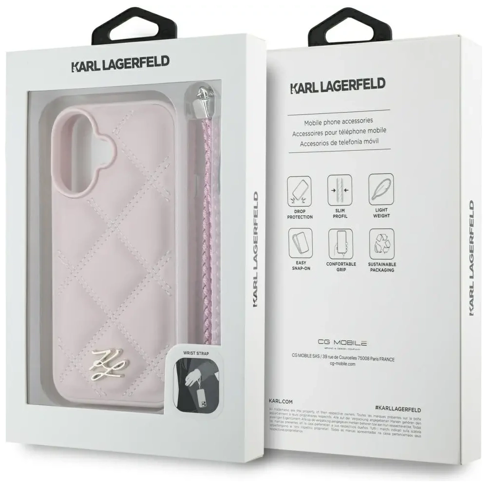 Wholesale Case Karl Lagerfeld Quilted Initial Logo & Chain Strap for Apple iPhone 16 pink - KLD21998 - {ean13} - Hurt