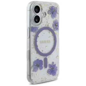 Hurtownia GSM - Etui Guess Resin Flowers Glitter MagSafe pro Apple iPhone 16 fialové - GUE4495 - {ean13} - Hurt