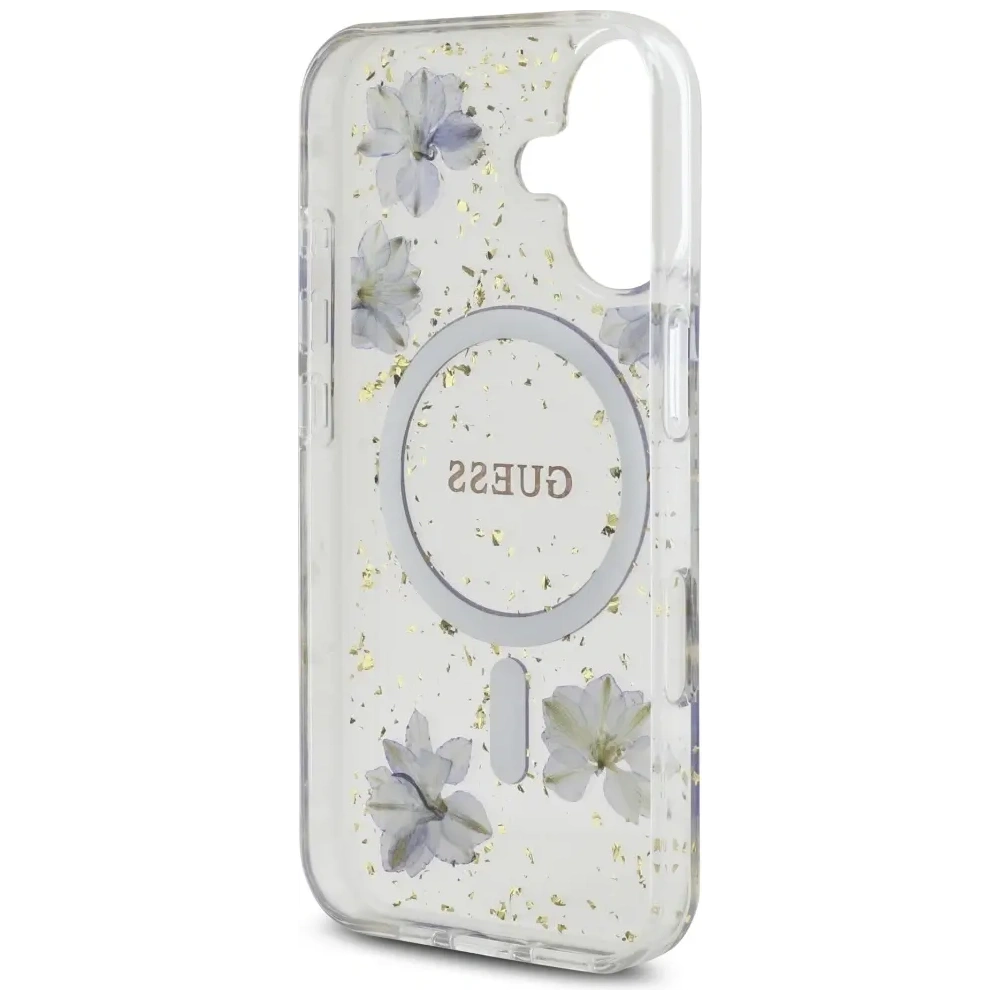 Hurtownia GSM - Etui Guess Resin Flowers Glitter MagSafe pro Apple iPhone 16 fialové - GUE4495 - {ean13} - Hurt
