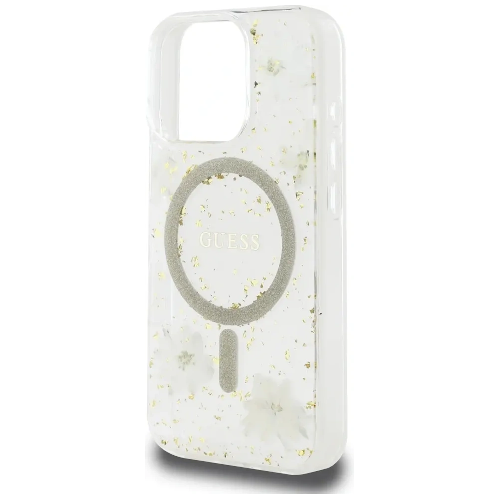 Hurtownia GSM - Etui Guess Resin Flowers Glitter MagSafe pro Apple iPhone 16 Pro béžová - GUE4496 - {ean13} - Hurt