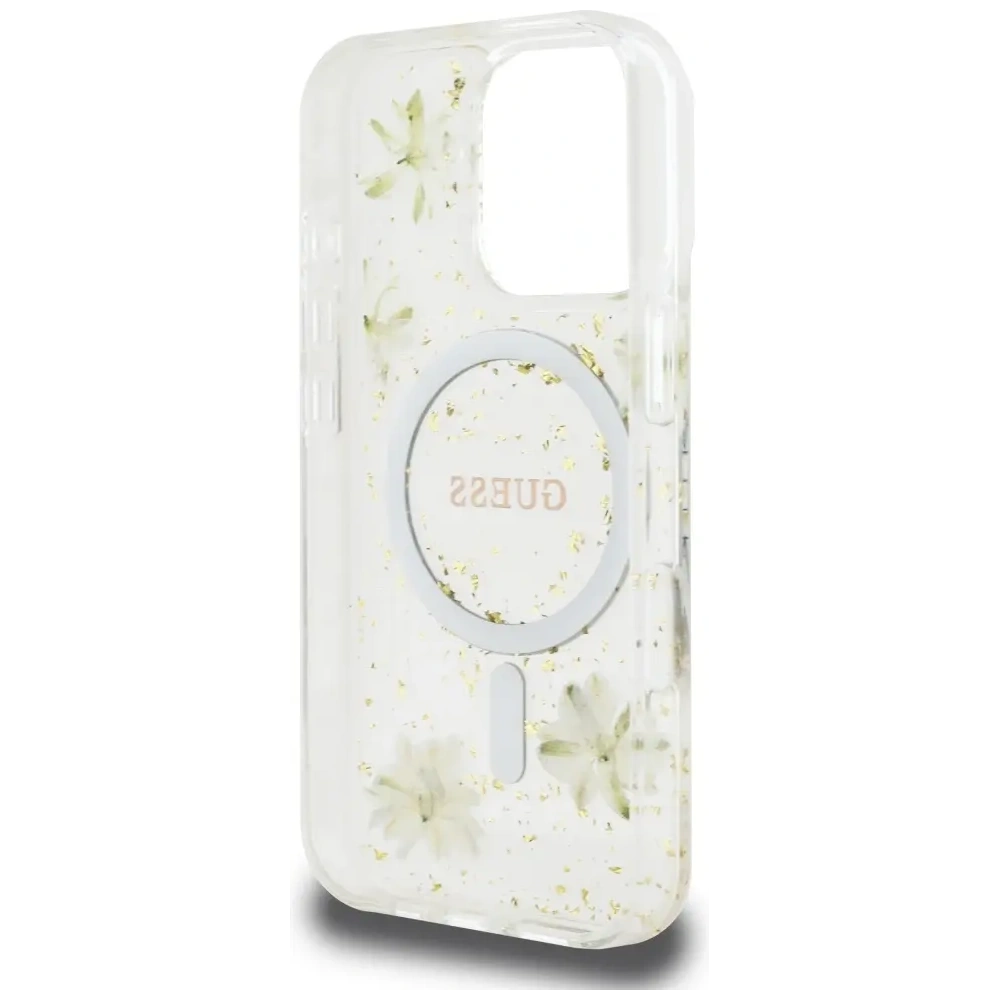 Hurtownia GSM - Etui Guess Resin Flowers Glitter MagSafe pro Apple iPhone 16 Pro béžová - GUE4496 - {ean13} - Hurt